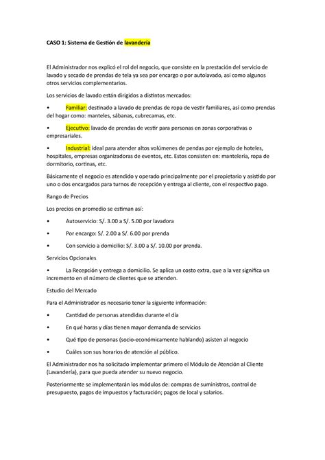 CASO 1 caso 1 de ingenieria de software CASO 1 Sistema de Gestión