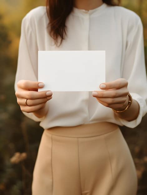 Premium Photo A Woman S Hands Hold A Blank Business Card As A Mockup