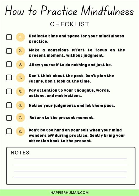 Mindfulness Checklist A Printable For Mindful Living Mindfulness