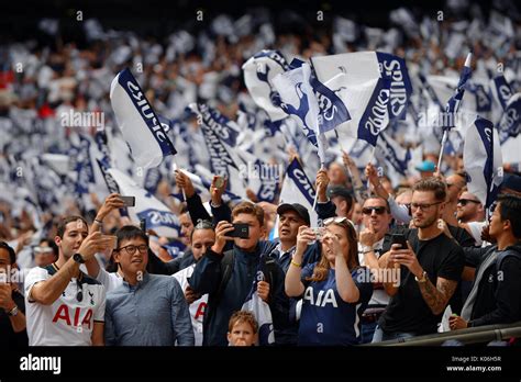 Tottenham Hotspur Fans Waving Tottenham Hotspur V Chelsea Wembley Stock