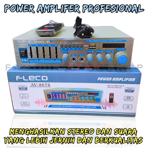 Power Amplifier Bluetooth Full Bass Fleco Av Bt Input Mic