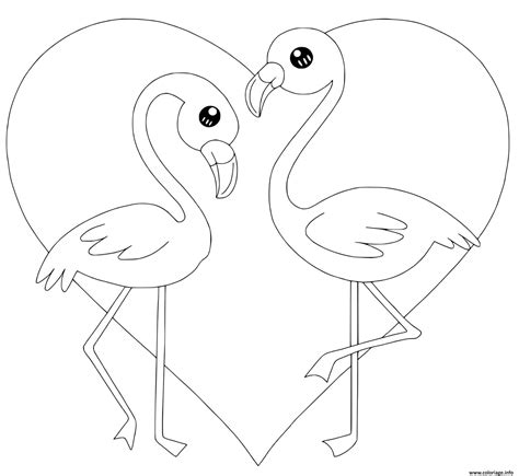 Coloriage Deux Flamants Roses Avec Un Coeur Dessin Flamant Rose à imprimer