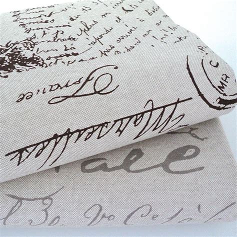 Mega French Script Natural Linen Look Fabric 100 Cotton Canvas