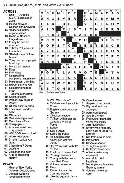 The New York Times Crossword in Gothic: 01.29.11 — The Saturday Crossword