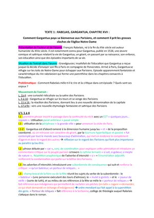 Commentaire Linéaire 14 Gargantua Chapitre 14 chapitre 14 de