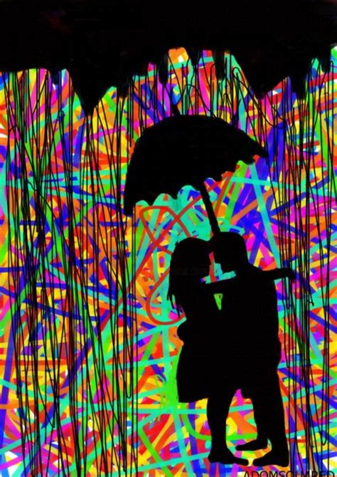 Couple Kissing Under Umbrella Silhouette Crayon Art