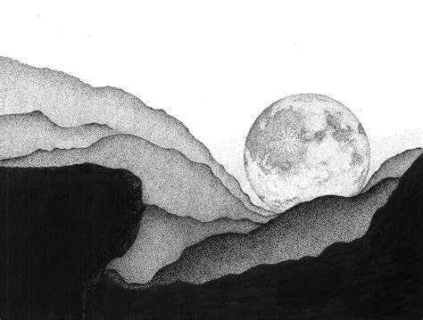 Moon Rise Art Drawing Pendrawing Inked Moon