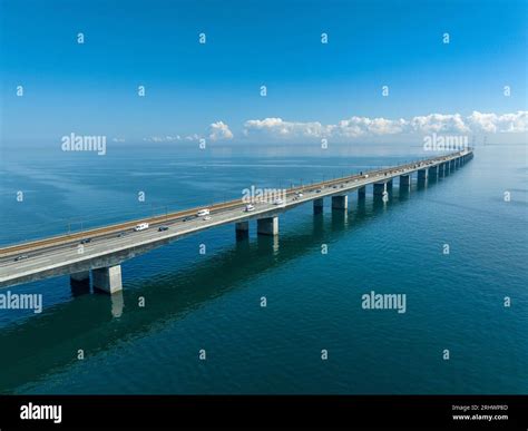 Aerial View Of The Great Belt Bridge In Denmark It Connects The