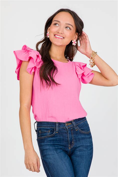 Gauze Ruffles Sleeve Top Pink New Arrivals The Blue Door Boutique