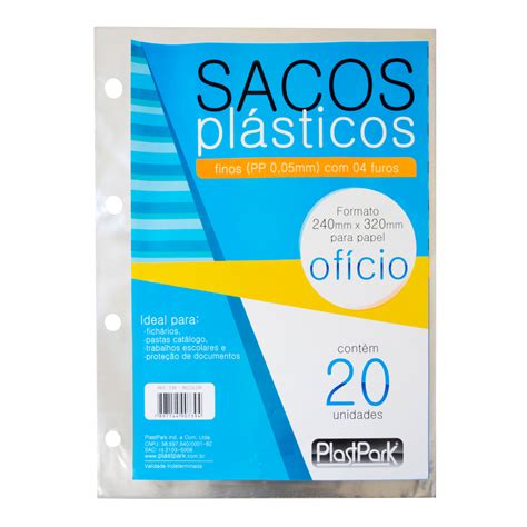 SACO PLAST 4 FUROS A4 240x320 PP FINO 0 06 PACOTE 20 UN