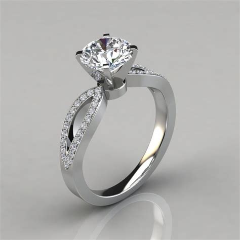 Moissanite Split Shank Engagement Ring With Accents Forever Moissanite