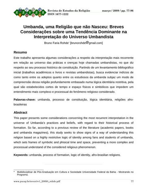 PDF Umbanda uma Religião que não Nasceu Breves Considerações