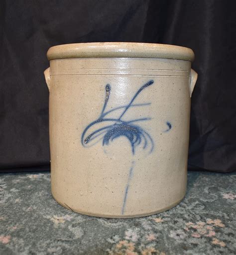 Salt Glaze Crock With Butterfly Design Memory Lane Antiques