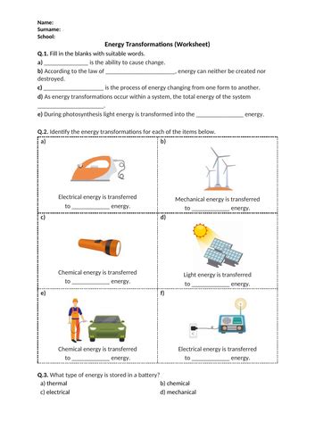 Energy Transformations Worksheet Printable And Distance Learning Teaching Resources