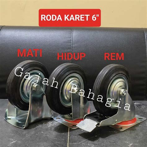 Jual Roda Troli 6 Inch Karet Hitam Mati Hidup Rem Caster Kastor 6