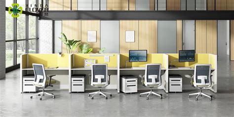 Modern Workstation Table 4 People Office Desk Partition Wood Staff