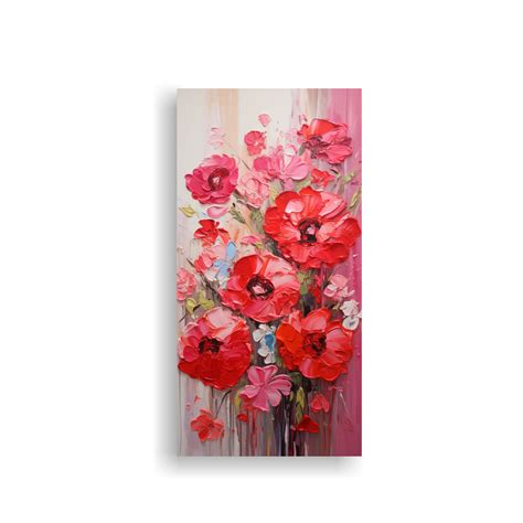 Pintura De Flores Rojo Y Rosa Sobre Lienzo En Estilo Galería Decocuadros