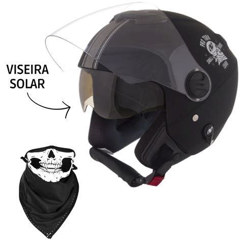 Capacete Aberto Viseira Interna Solar New Atomic Skull Riders Fosco