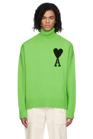 Green Ami de Cœur Turtleneck by AMI Paris on Sale