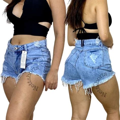 Short Bermuda Jeans Feminino Cintura Alta Destroyed Hot Pants