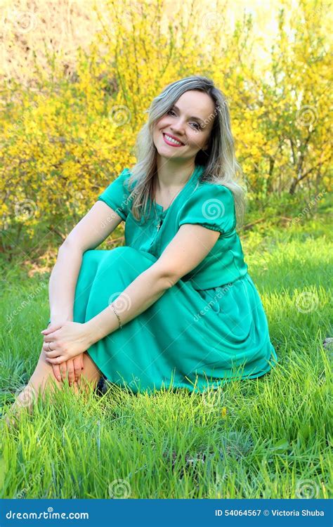 Beautiful Girl Sitting On The Lawn Stock Image Image Of Grass Lawn