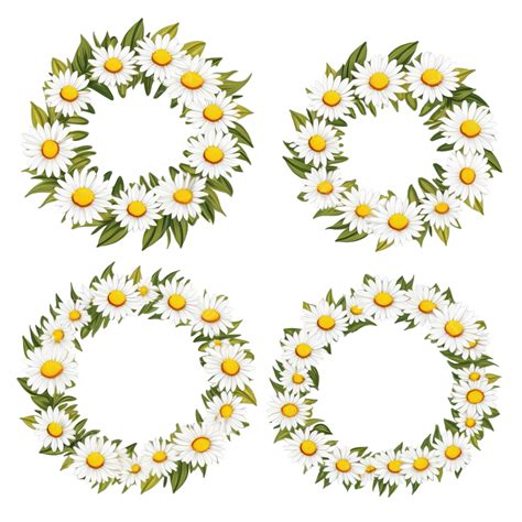 Chamomile Flowers Square Wreath Set Butterfly Wing Watercolor Png