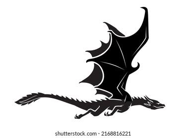 Black Dragon Side View Silhouette Illustration Stock Vector (Royalty ...