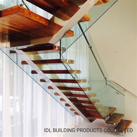 Popular Solid Wood Stair Floating Staircase With Tempered Clear Glass