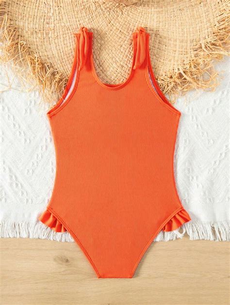 Young Girl Cute Ruffled One Piece Swimsuit Shein Usa