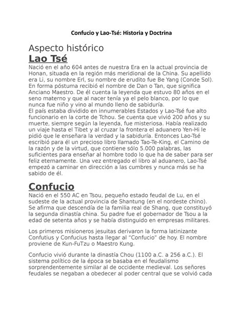 Confucio y Lao Tsé Vida y Doctrina Confucio y Lao Tsé Historia y