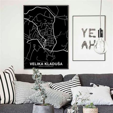 VELIKA KLADUSA Bosnia Map Poster Black White Hometown City | Etsy