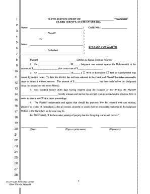 Fillable Online In The Justice Court Of Township Clark County