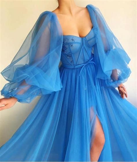 Puff Sleeve Corset Tulle Ball Gown Evening Dresses Evening Party