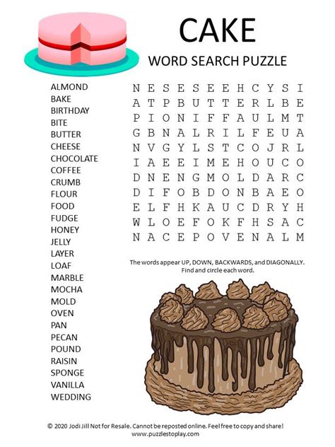 Cake Word Search Puzzle Free Word Search Puzzles Word Puzzles For