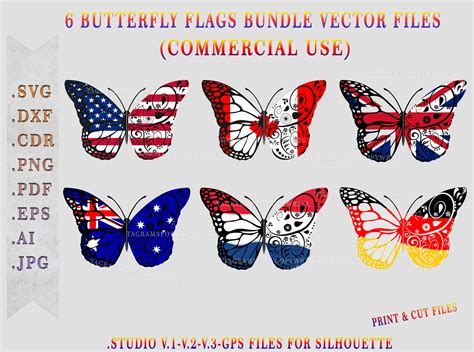 Bundle 6 Country Flags Butterfly Svg Files For Cricut And Etsy