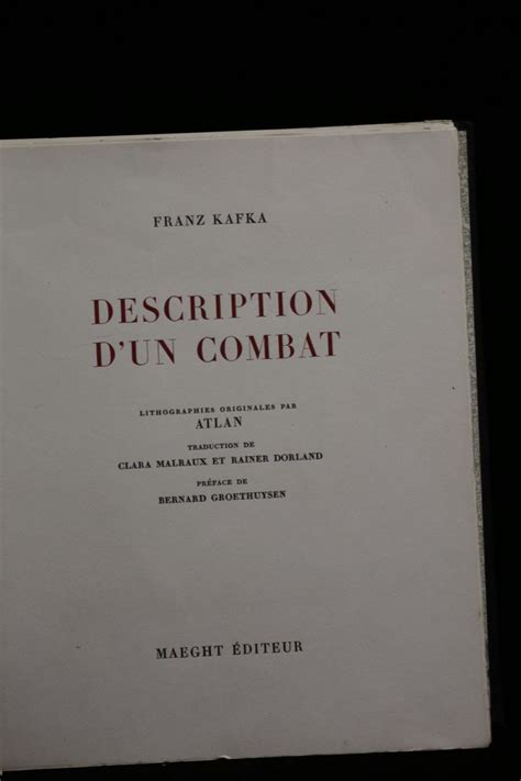 KAFKA Description D Un Combat Edition Originale Edition Originale