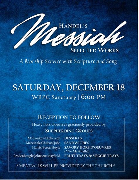 Lesson And Selected Works From Handels Messiah Service And Reception