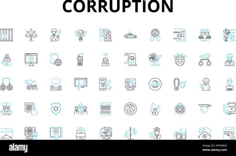 Corruption Linear Icons Set Bribery Extortion Nepotism Embezzlement