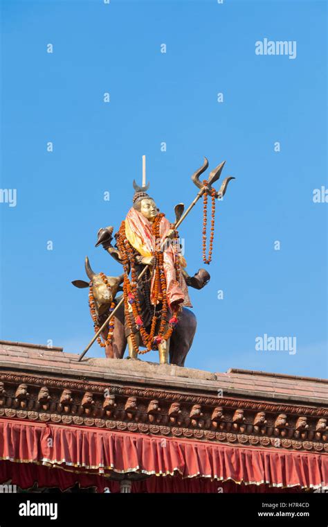 Statue Von Lord Shiva Am Eingang Des Mahendreswor Tempel Hanuman Dhoka