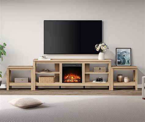 WAMPAT Fireplace TV Stand For 85 Inch TV Wood Entertainment Center For