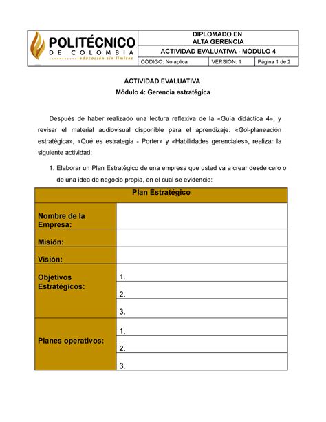 Actividad Formato Super Diplomado En Alta Gerencia Actividad