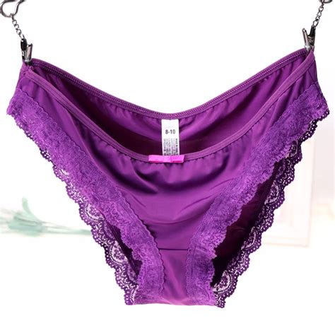 [uk Size] Plus Size High Quality Womens Briefs Purple Panties Lace