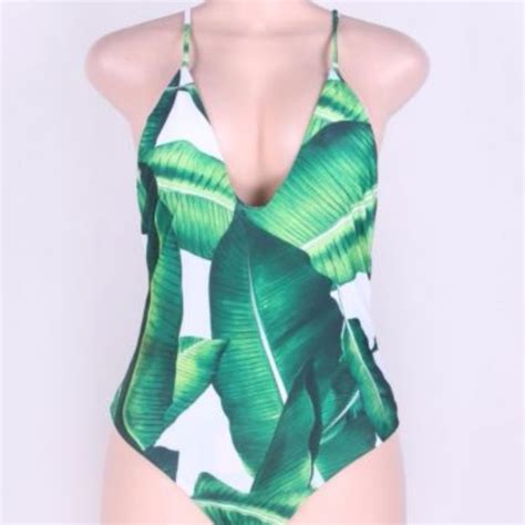 Style Cash Or Credit Swim Banana Leaf One Piece Swimsuit Strappy