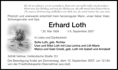 Traueranzeigen Von Erhard Loth Trauer HNA De