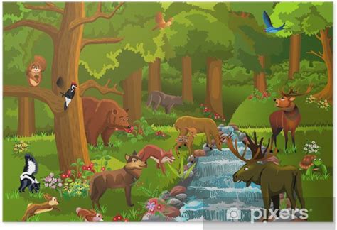 Poster Wild Animals In The Forest Pixersuk