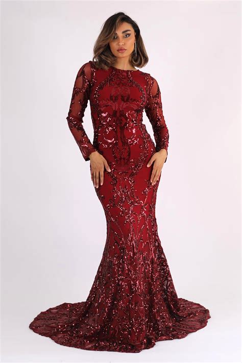 Amani Long Sleeve Sequin Gown Wine Noodz Boutique