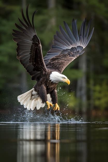 Premium Photo A Bald Eagle Is Flying Over The Water