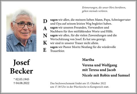 Traueranzeigen Von Josef Becker Rz Trauer De