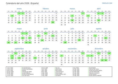 Calendario 2026 Con Días Festivos En España Imprimir Y Descargar