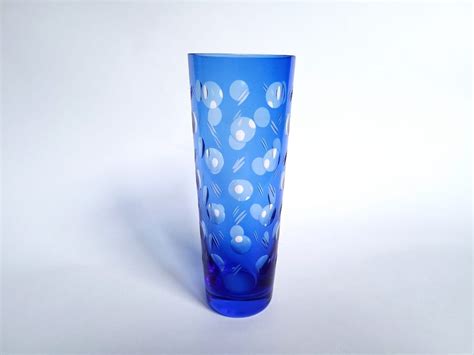 Glass Vase By Harzkristall Blue Art Cut Glass Germany Vintage 60s 70s Etsy